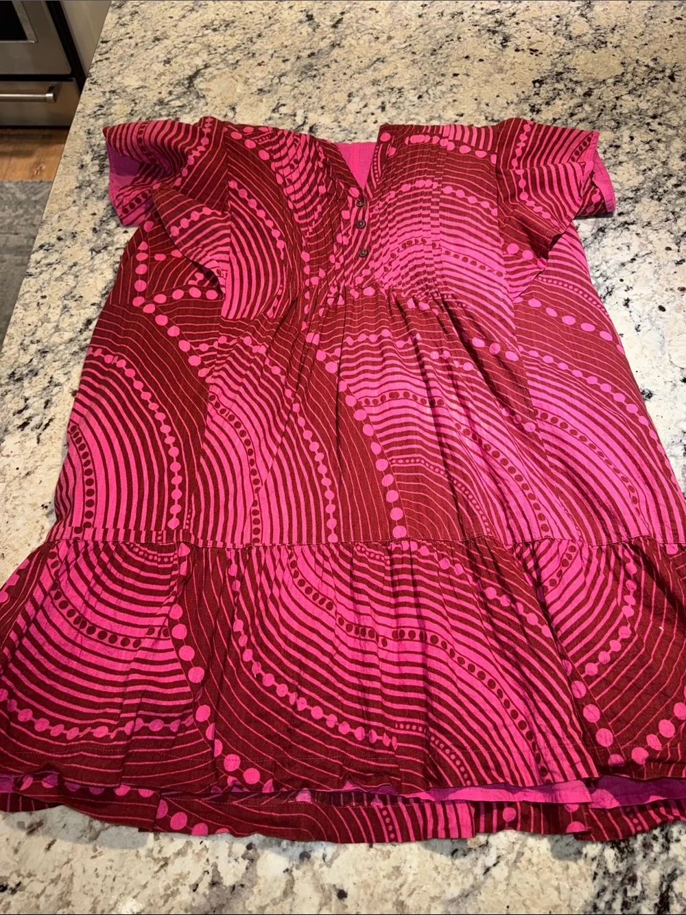 Maeve by Anthropologie Bright Pink Swirl Print Ruffle Hem Dress-The Cassandra - Picture 8 of 15